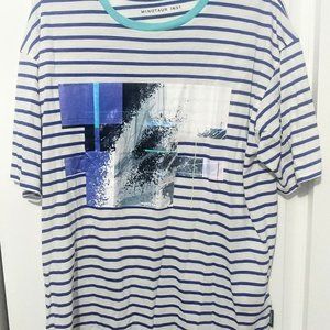 Minotaur Inst Japan White w Blue Stripe UV Protect Graphic T Shirt XL